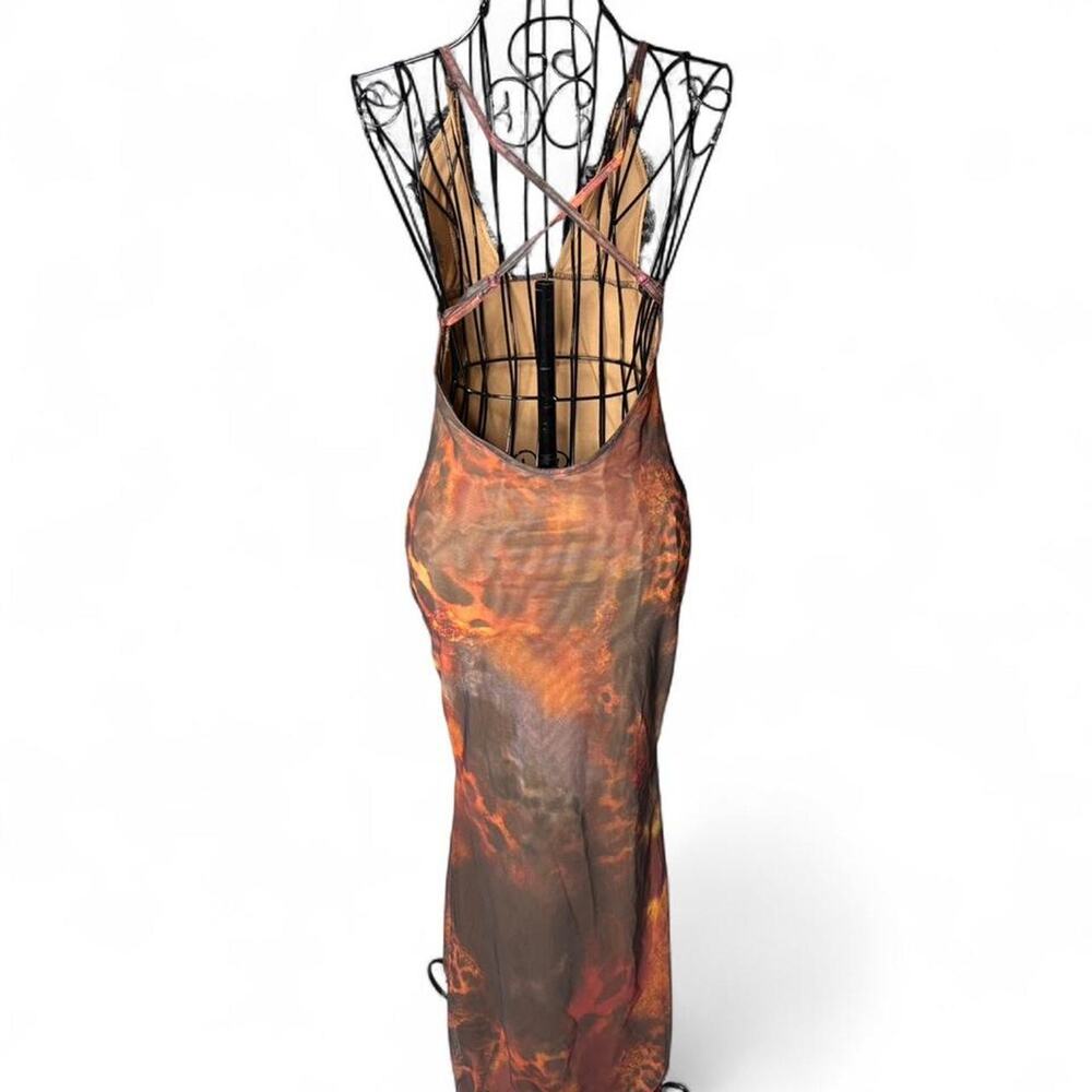 Animal Print Mesh Maxi Dress Sheer Lace Trim Bodice XS fits like a S - Picture 4 of 5